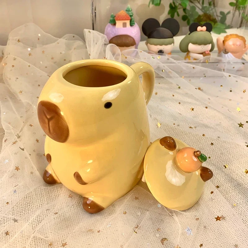 3D Capybara Mug Ceramic Coffee Mug Cartoon Capybara Couple Cup With Handle And Lid Funny Tea Cup Girls Gift Party Photo Prop