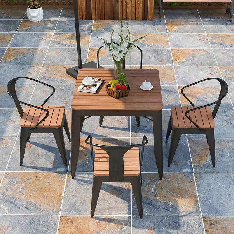 Factory Supply Wholesale Outdoor Patio Furniture Anticorrosive Plastic Wood Furniture Sets Garden Table and Chair Combination