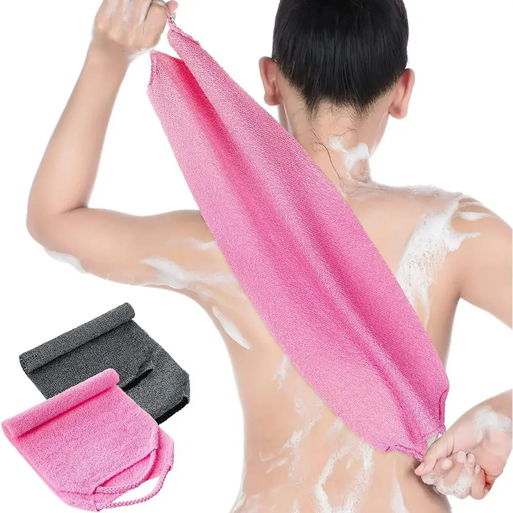 Asciugamano da doccia lungo satinato ad alta elasticità Doccia Spazzola per il corpo Massaggio da bagno Schiena Corpo Esfoliante Spazzola per il lavaggio del bagno Strumenti da bagno