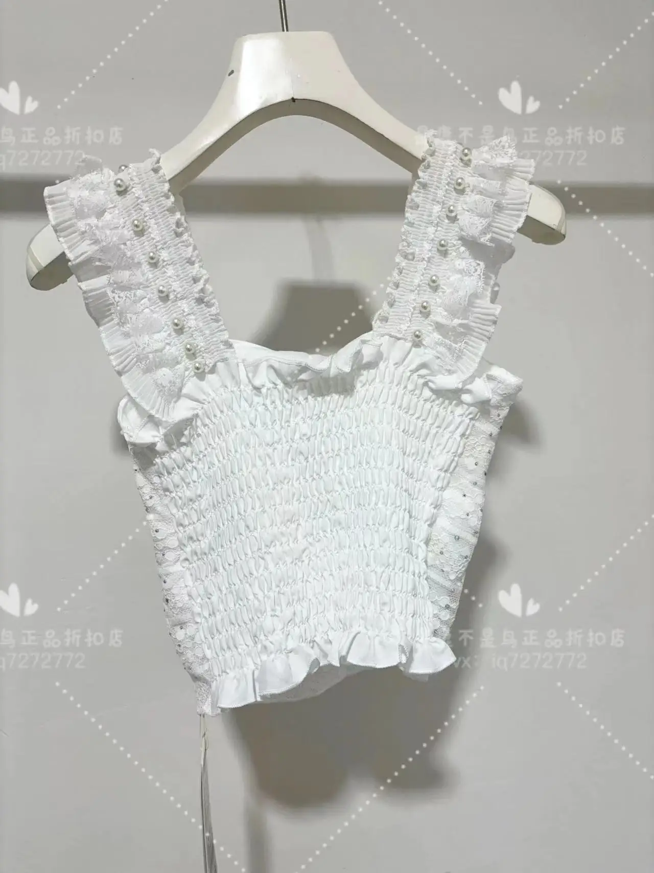 Luxury Diamonds Flower nappa Stitch senza maniche in pizzo Cropped Top Slim Fit Vest 2024 Summer Sexy White Crop Tank Top