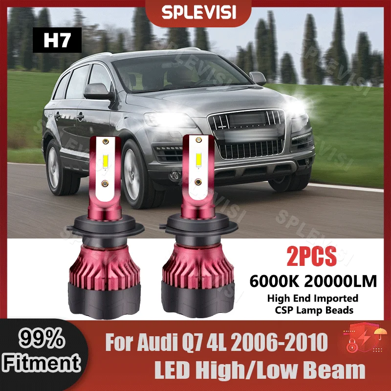 2X Car Fitment LED Headlight High/Low Beam Bulbs Fan Cooling Tech 20000LM 200W 9V-36V For Audi Q7 4L 2006 2007 2008 2009 2010