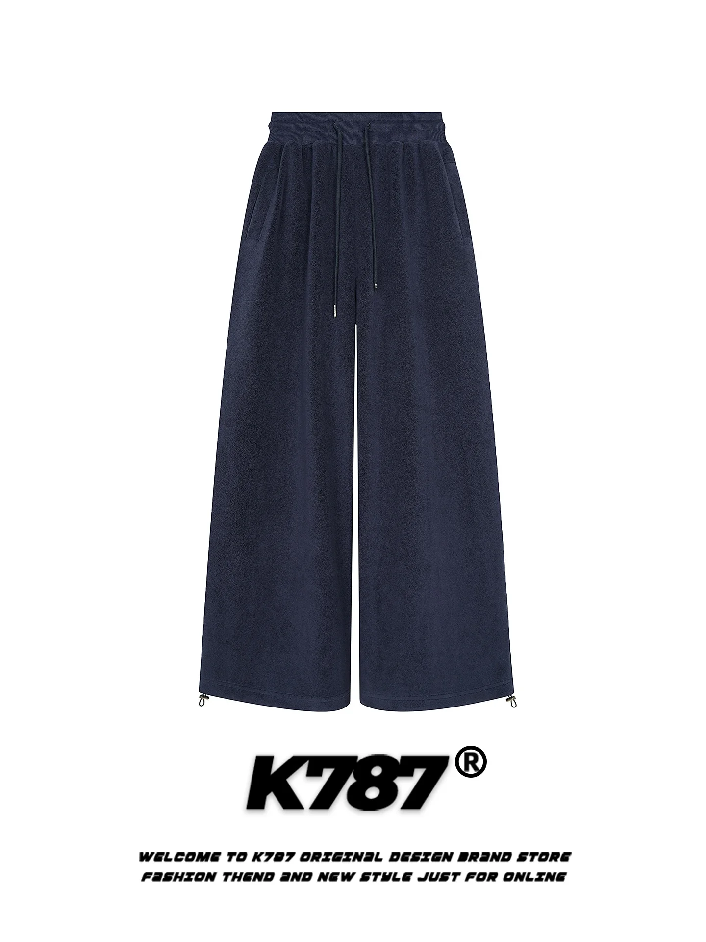 

K787 American Retro Fce Dstring Casual Sweatpants Loose Drapey High Waist Floor-Length Wide Leg Pants for Men