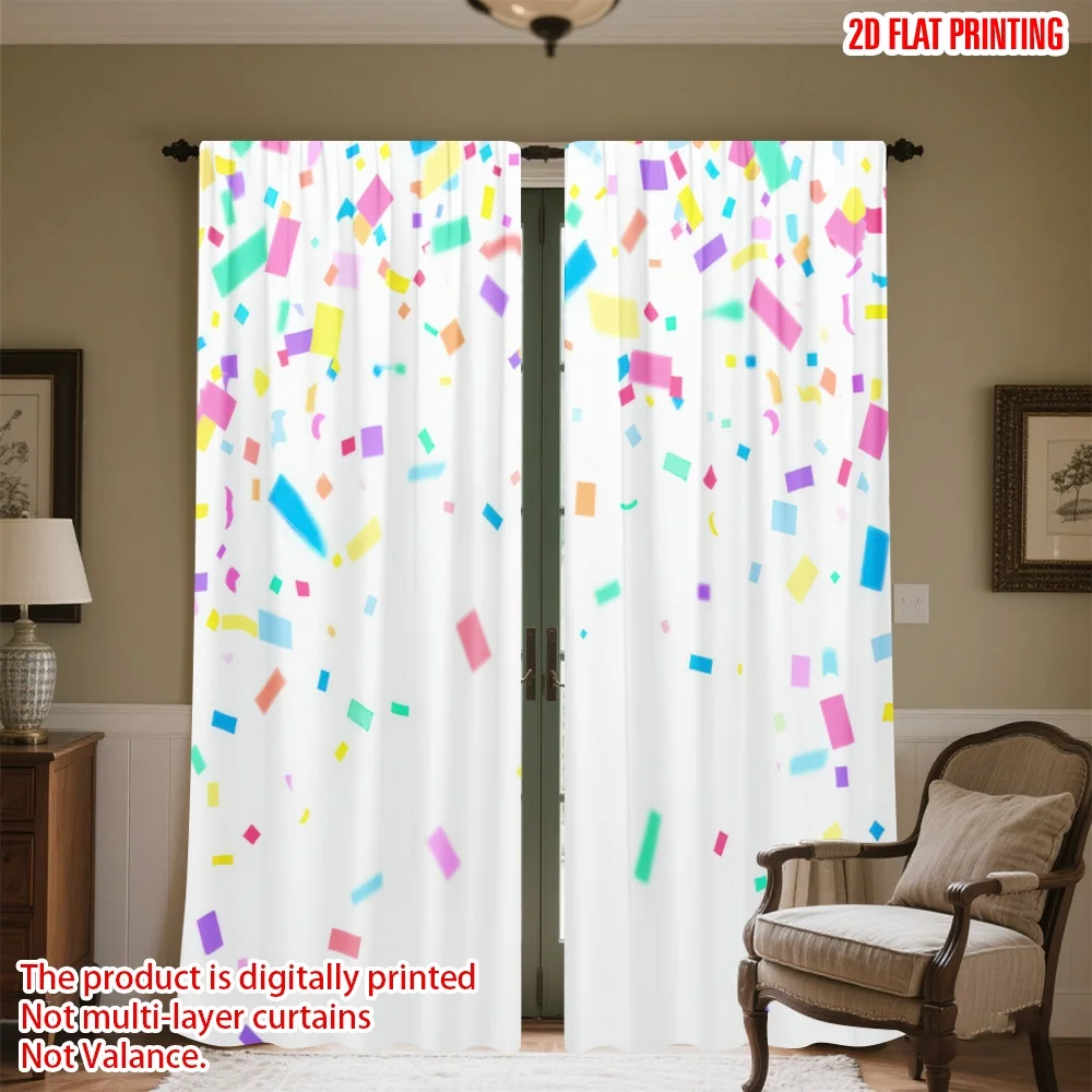 

2D flat printing 2pcs Window Treatment Curtains Celebration Colorful Confetti Digital Printed Polyester Drapes Seasonal Party &