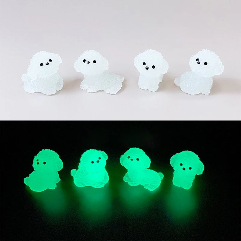 4Pcs/Set Luminous Cute Puppy Bichon Frise Car Dashboard Toys Dolls Figures Car Center Console Decoration Interior Accessories