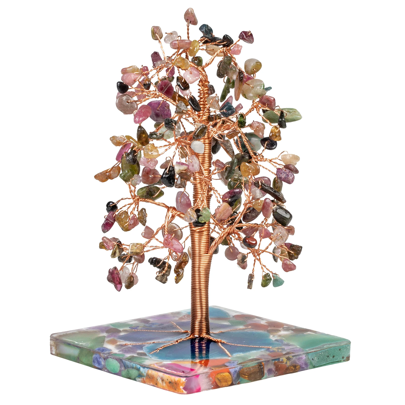Árbol de cristal de 7 Chakras con Base de rebanada de ágata de resina, árbol de dinero de la suerte para decoración del hogar