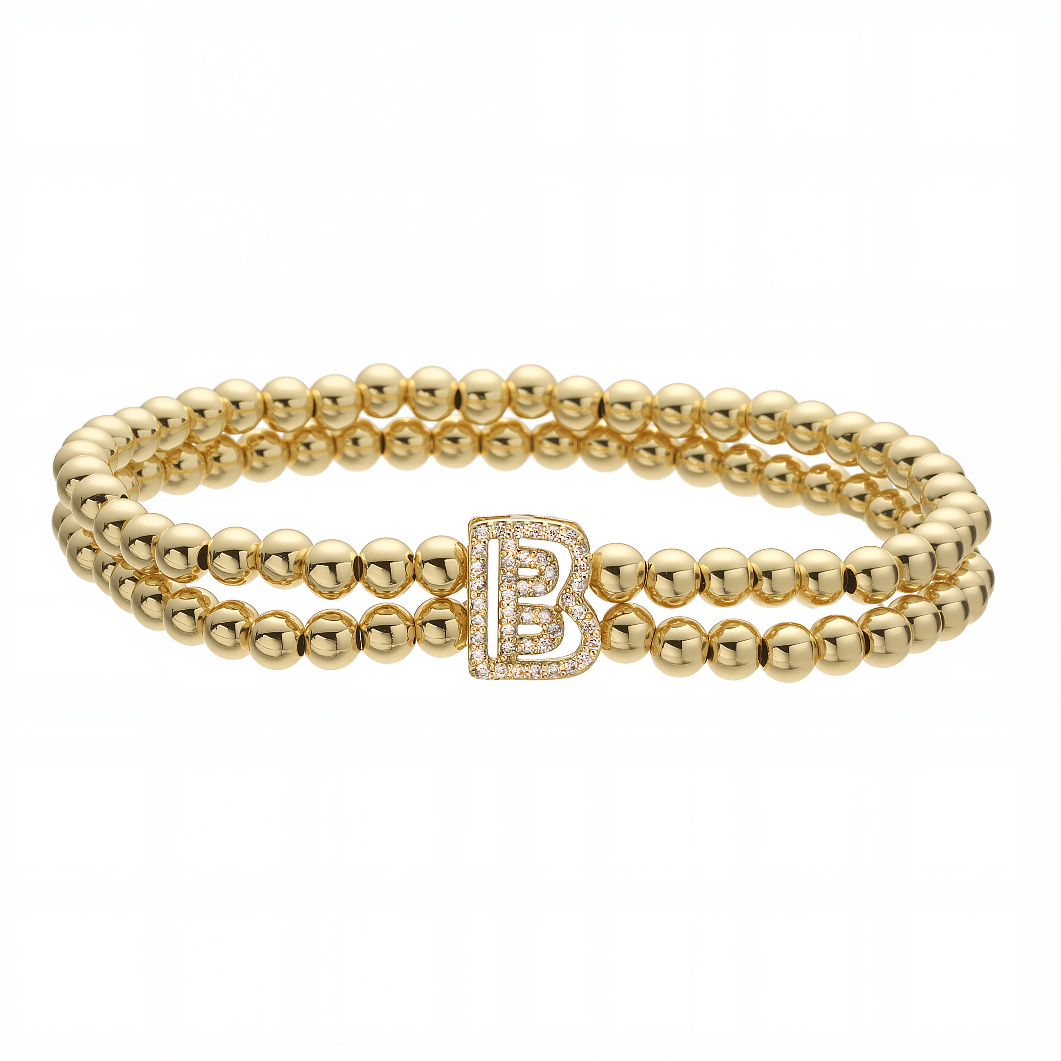 HECHENG، سوار من المعدن النحاسي الأولي A-Z بطبقة مزدوجة من الخرز المطاطي، مجوهرات محايدة بسيطة مخصصة قطعة واحدة