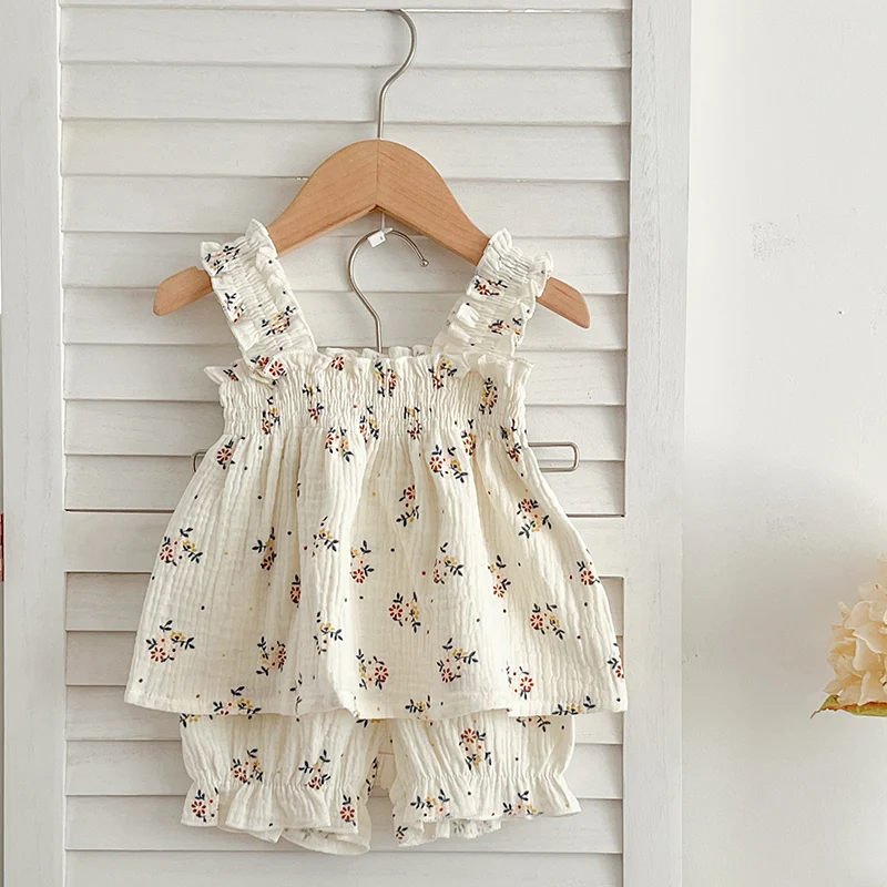 0-3Y Newborn Baby Girls Clothing Suit Children Clothing Set Short Sleeved Cotton Printed T-Shirt+Shorts Set Summer Korean Style