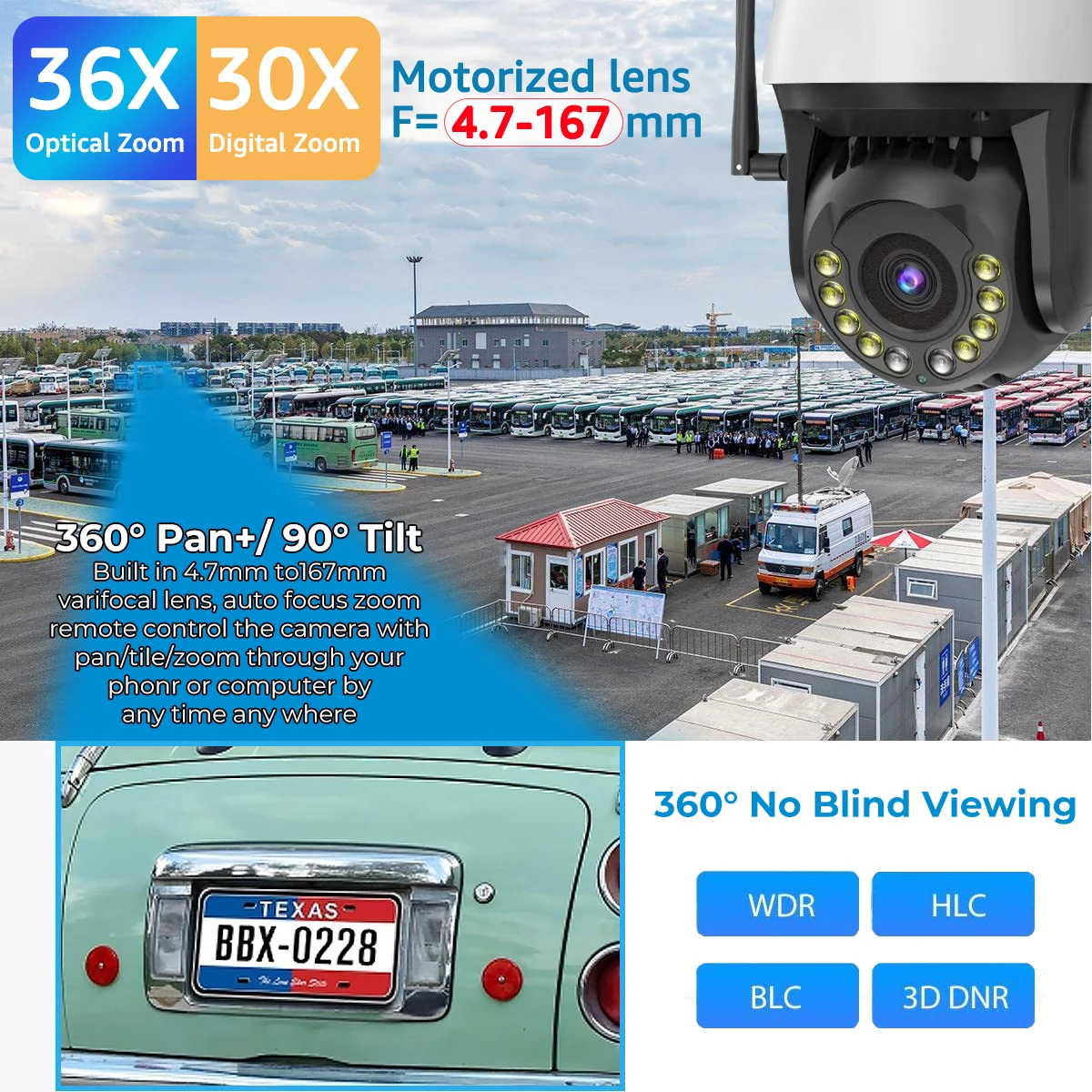 36X Optical Zoom PTZ Security Camera Outdoor 4K 8MP WiFi POE 1000FT Night Vision RTSP IP Camera Auto Tracking Human/Car Detect