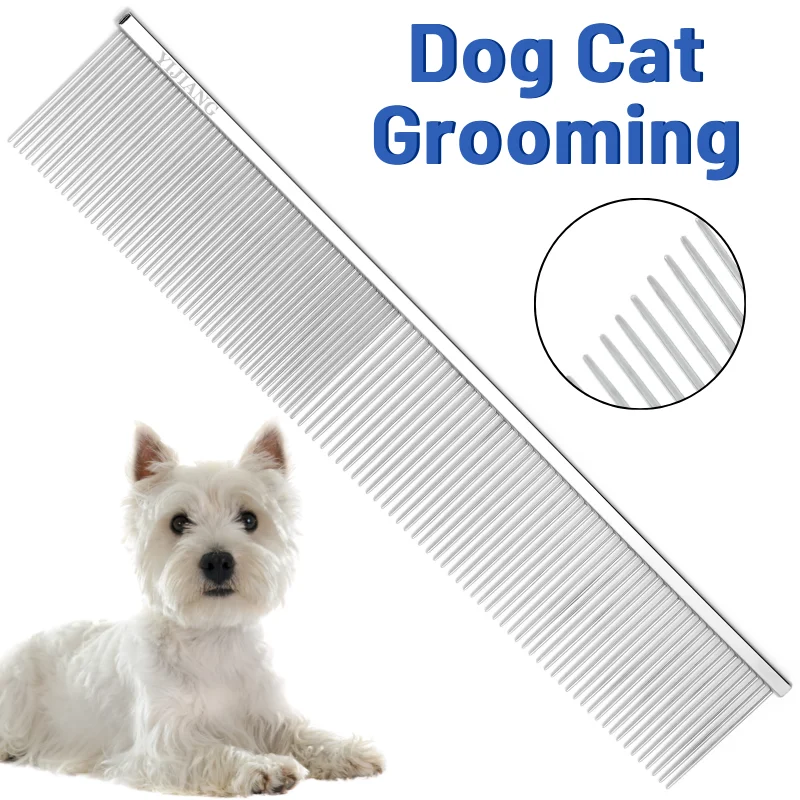 7.48in Pet Grooming Combs 304 Stainless Steel Pet Grooming Comb for Dogs Cats Rounded Teeth Combs Removing Tangles Knots Chrome