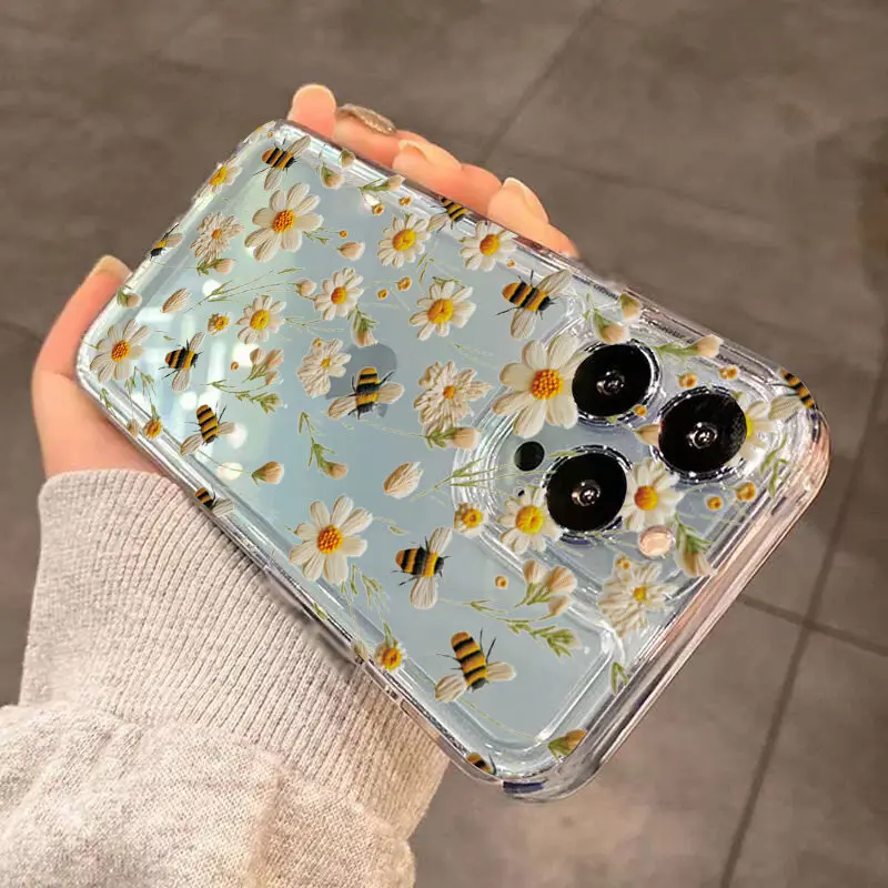 Abelha flor caso para motorola moto edge 40 pro g32 g60 g53 g30 g30s g73 g72 g71 g22 g52 g9 play plus g60s caixa de telefone rosas