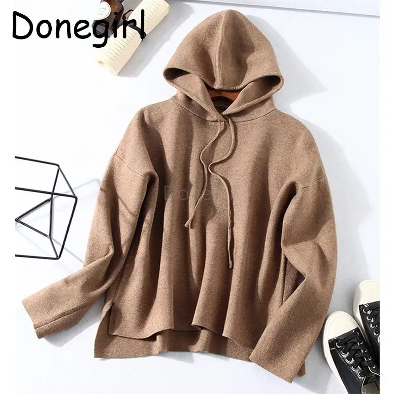 Donegirl Women Autumn Winter 2024 New Fashion Solid Simple Knitted Sweater Pullovers Pants Set Commute Casual Suit Female Chic