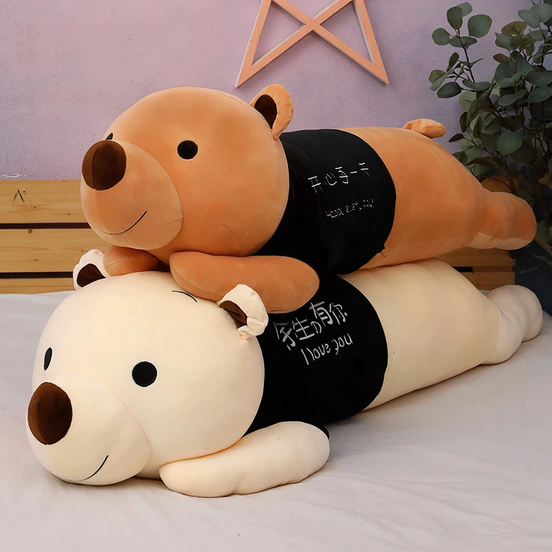 

New Large Size Style Brown Bear Plush Toys Stuffed Animal Long Pillow Cushion Lying Doll Birthday Present Doll Room Decoration