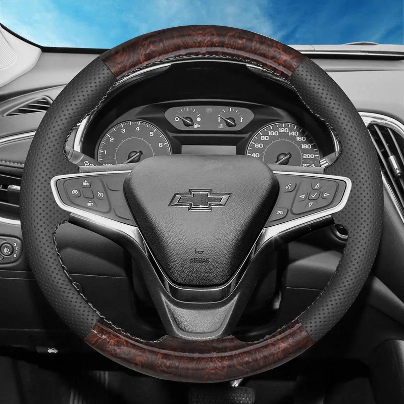 Hand Sewing Car Steering Wheel Cover for Chevrolet Malibu Equinox Cruze Car Genuine Leather Carbon Fiber Interior Accessories