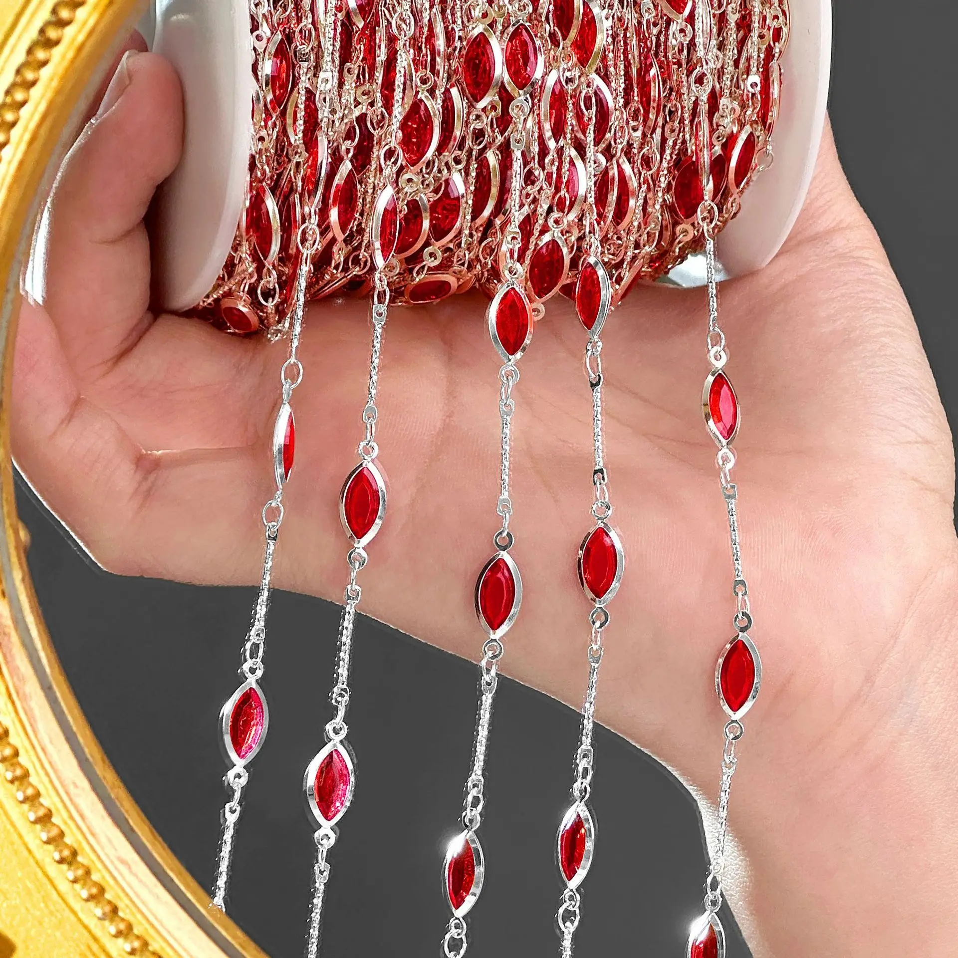 1 Meter 18K vergoldete Messing-Ovalösenkette, schwarze Glieder für Handarbeiten, DIY-Schmuckketten, Halsketten, Armbänder, Zubehör für die Schmuckherstellung – Detail 3