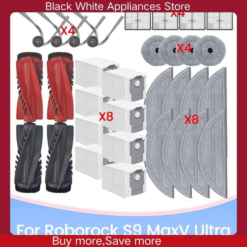 

For Roborock S9 Maxv Ultra Replacement Accessories Brush Hepa Filter Dust Bag Mop Cloth Efficient Household Cleaning Accessories