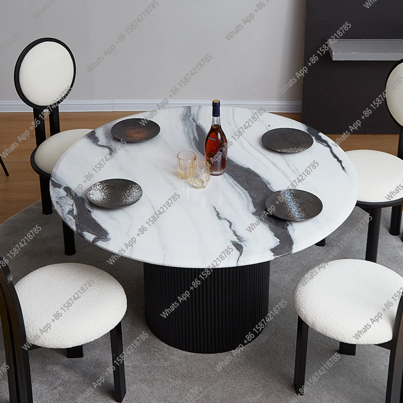 Panda white marble round dining table designer high-end home modern simple light luxury villa large round table