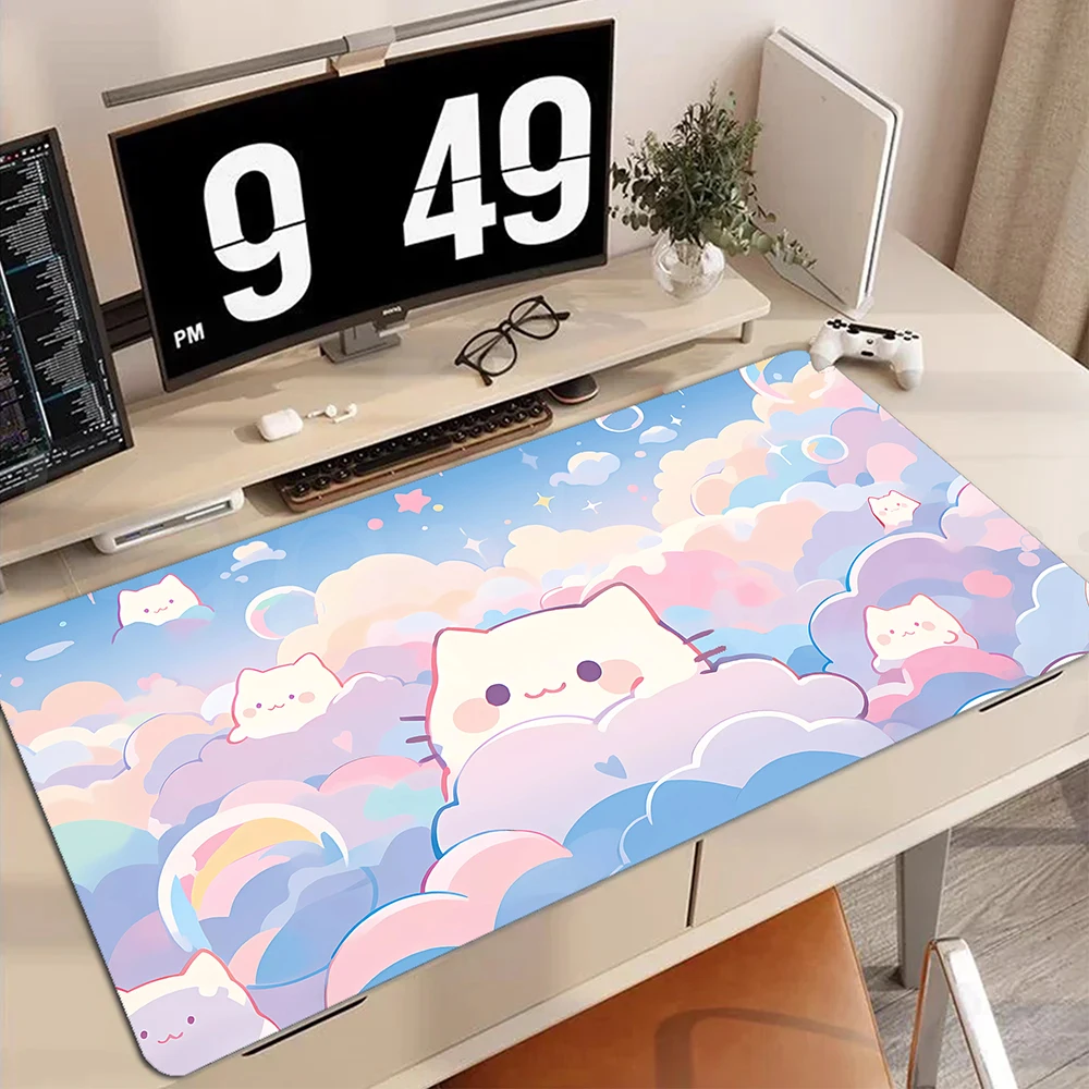 

Cute Cat Cloud Mousepad Keyboard Pad Lock Edge Mouse Mat Extended Mouse Pad Kawaii Desk Protection Pad XL Carpet 900x400mm