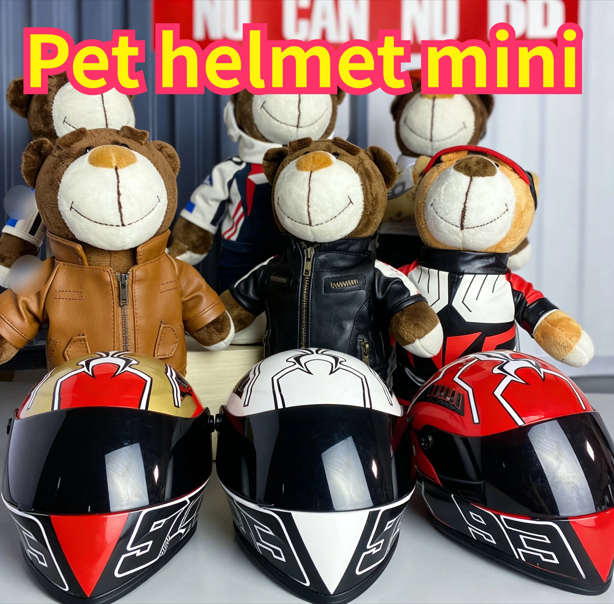 

Мотоциклетный шлем с медведем, 18 см, окружность головы, домашнее животное, ручной орнамент, кукольный шлем