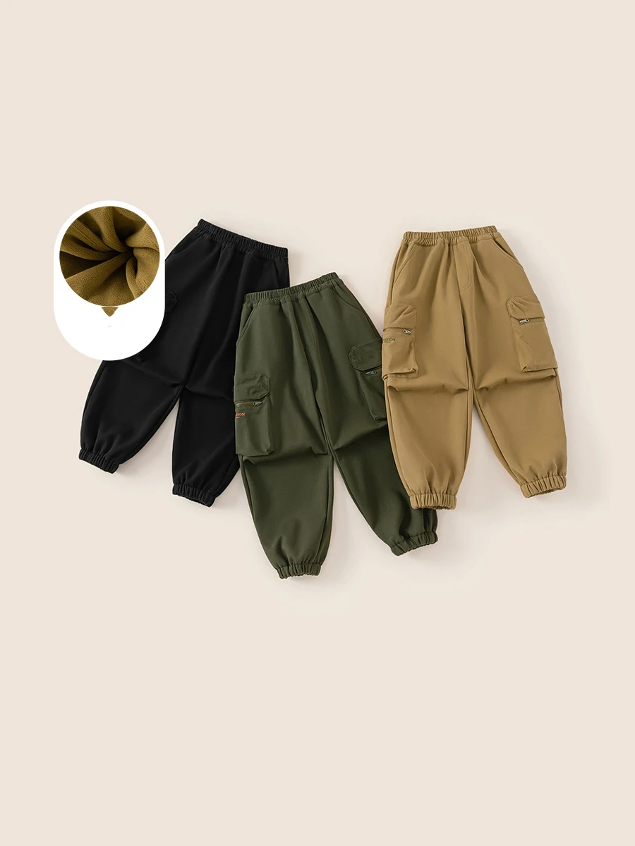 

Toddler Boys Cargo Pant New Winter Thicken Warm Kids Baby Boys Jogger Pant Elastic Waist Solid Color Children Boys Casual Pant