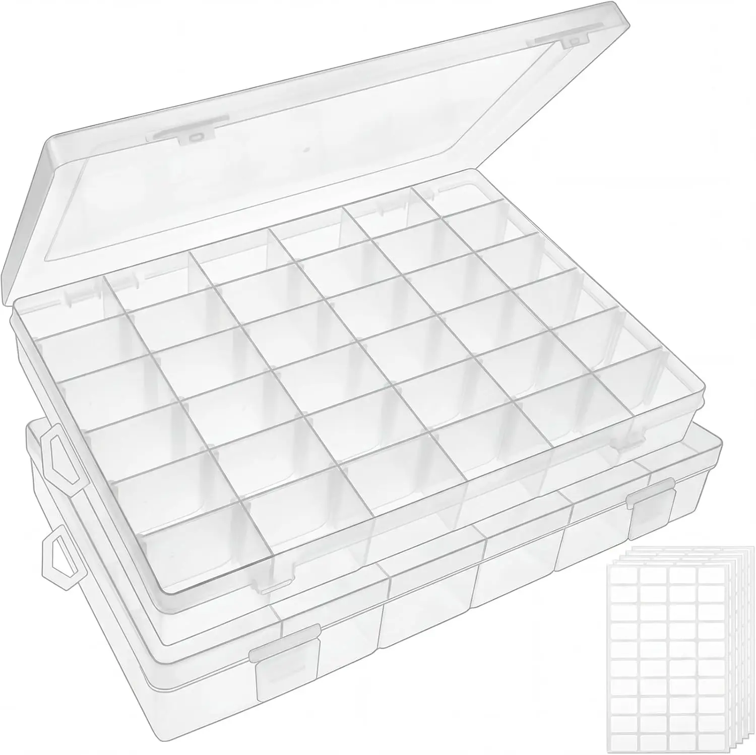 

2 Pack 36 Grid Clear Bead Organizer Box with Adjustable Dividers and Label Stickers