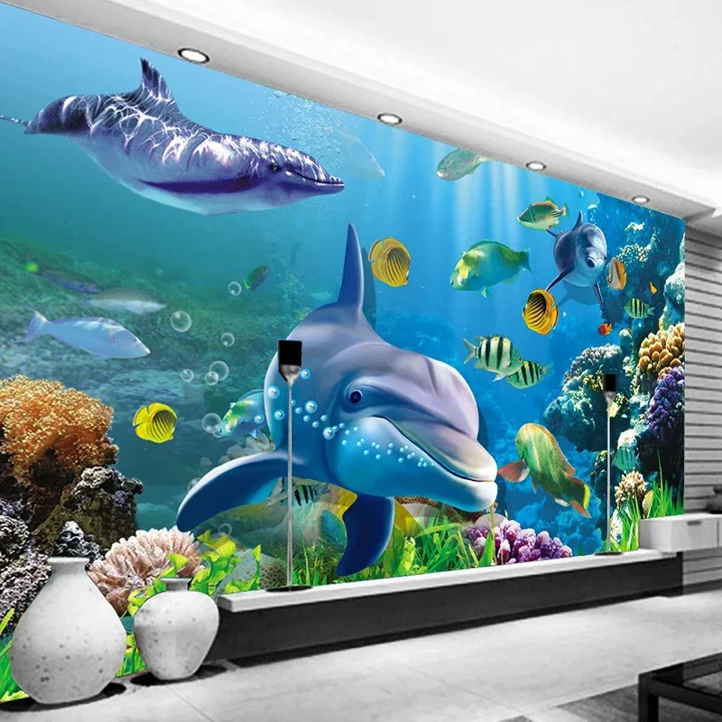 

Custom 3D Photo Wallpaper For Kids Room Underwater World Ocean Coral Dolphin Fish Living Room TV Background Papier Peint Mural