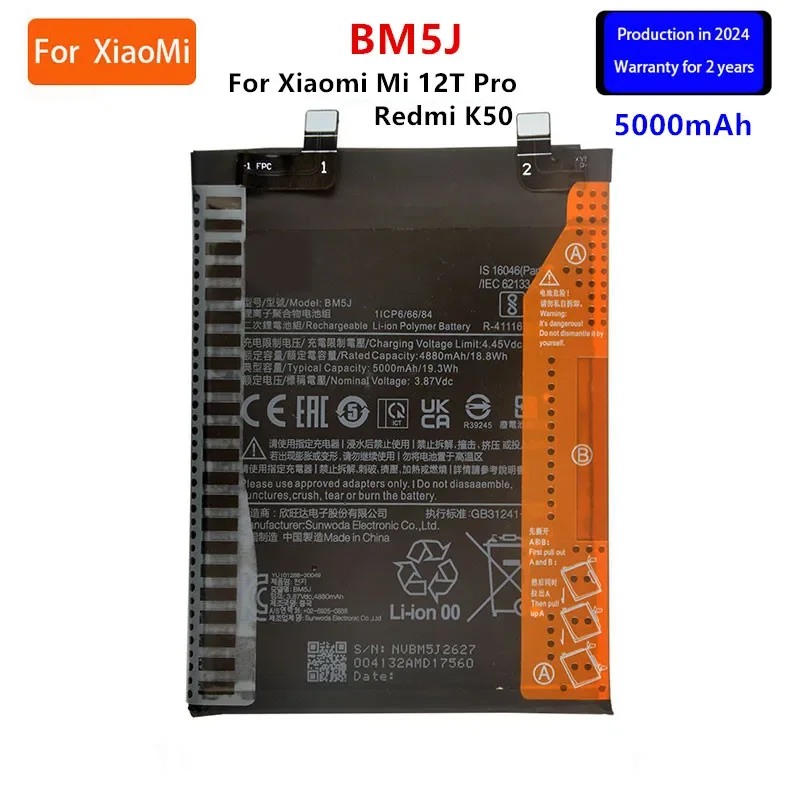 

Brand New BM5J 5000mAh Battery For Xiaomi Mi 12T Pro /Redmi K50 Phone Replacement Batteries