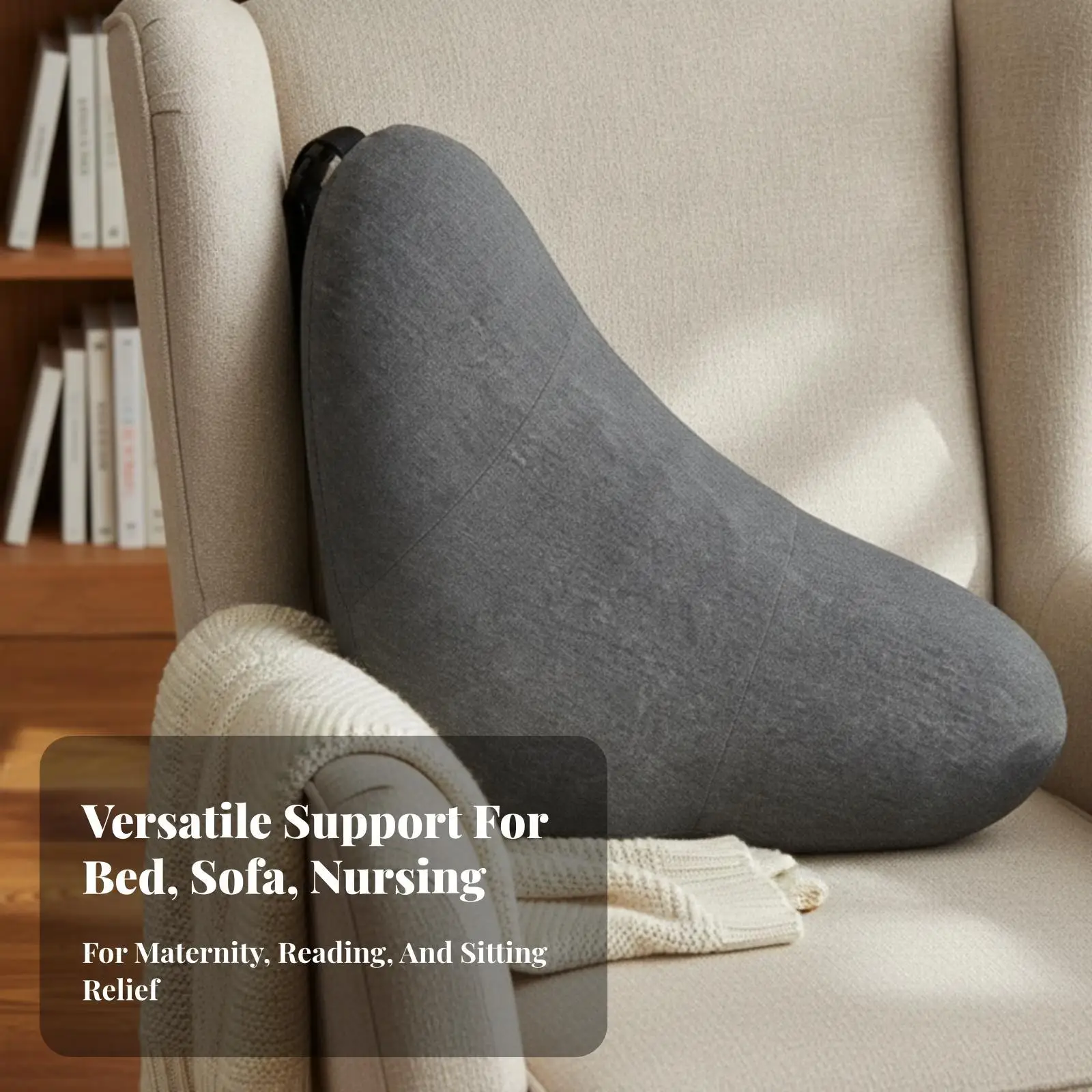 Contoured Memory Foam Back Support Cushion for Bed Office Car with Breathable Cotton Cover and Attached Carry Strap for Travel