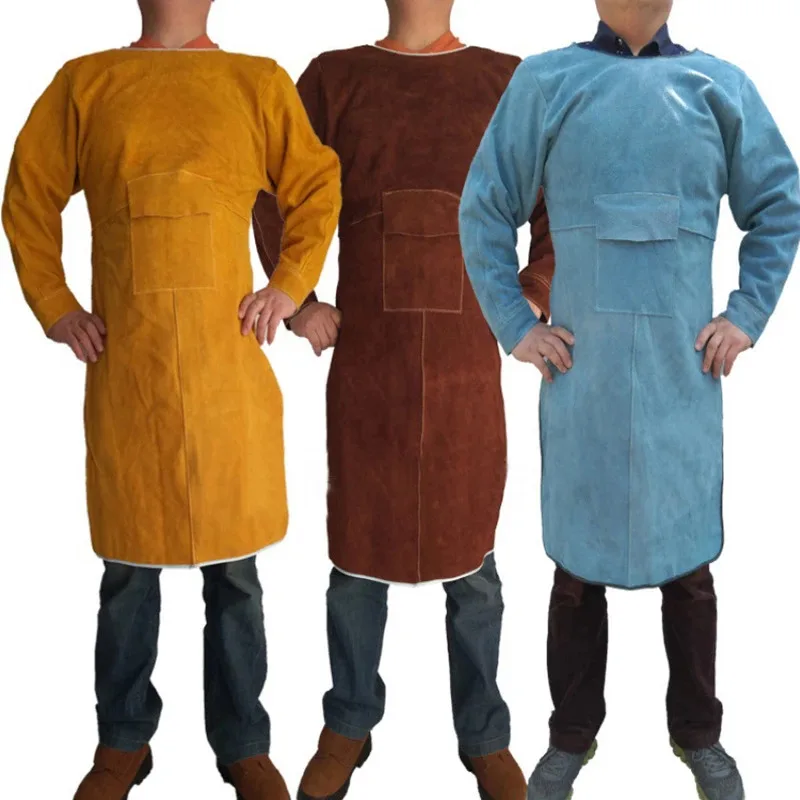 Cowhide Welding Apron Flame Retardant Long Sleeve Welder Protective Clothing Fireproof Wear-resistant Anti-scalding Labor