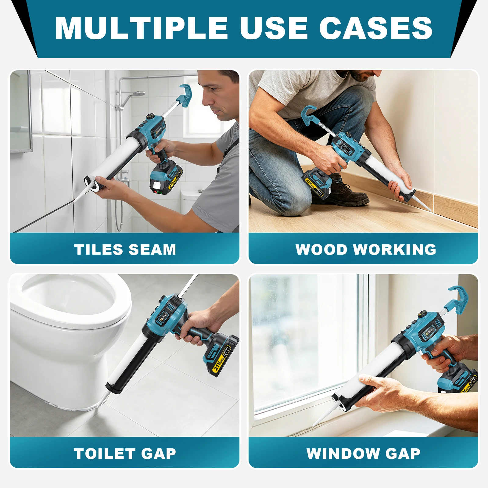 Gisam Electric Caulking Gun 400KG Cordless LED Glass Glue Gun Caulking Filling Sealing Power Tool For Makita 18V Battery Pin