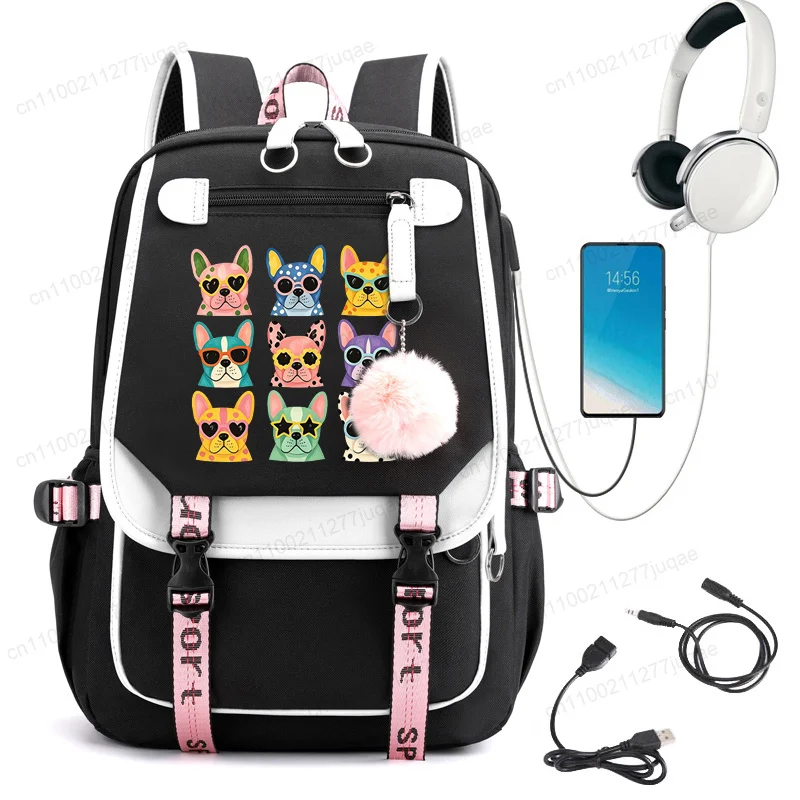 Girls School Backpack Cute Dog Print Teenage Girl School Bag Large Capacity Travel Laptop Backpack Casual Student Anime Bookbag