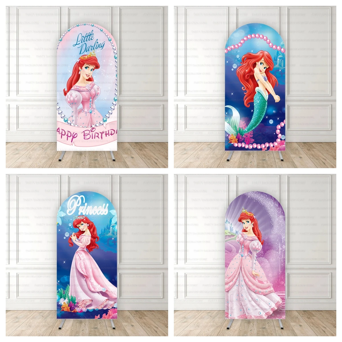 

Disney Pink Dreamy Princess Ariel Undersea Little Mermaid Birthday Arch Baby Shower Backdrop Party Photography Background Decor