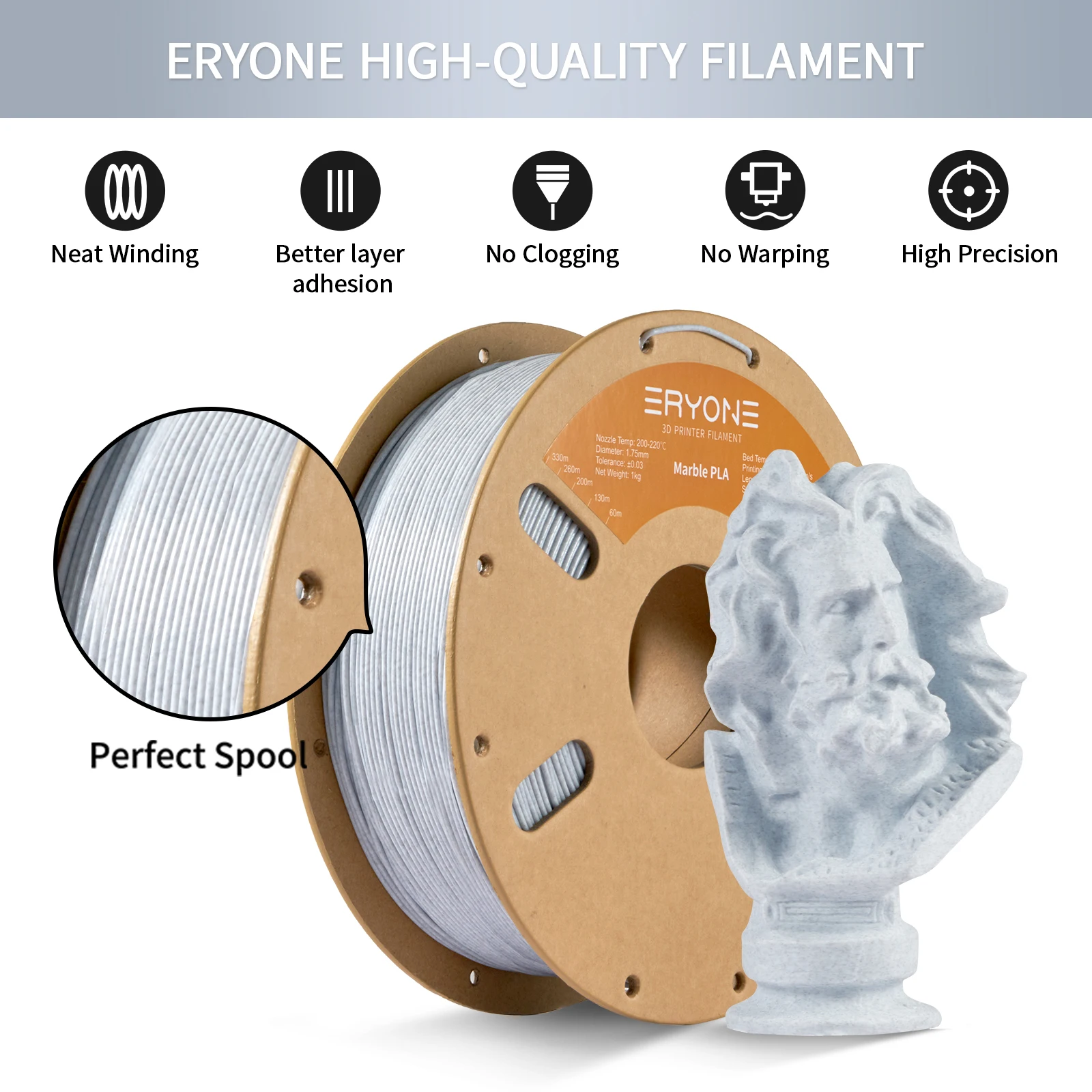 Eryone PLA Filament Marble 1.75mm 1kg For FDM 3D Printer/Pen,1kg 1Spool Fast Shipping