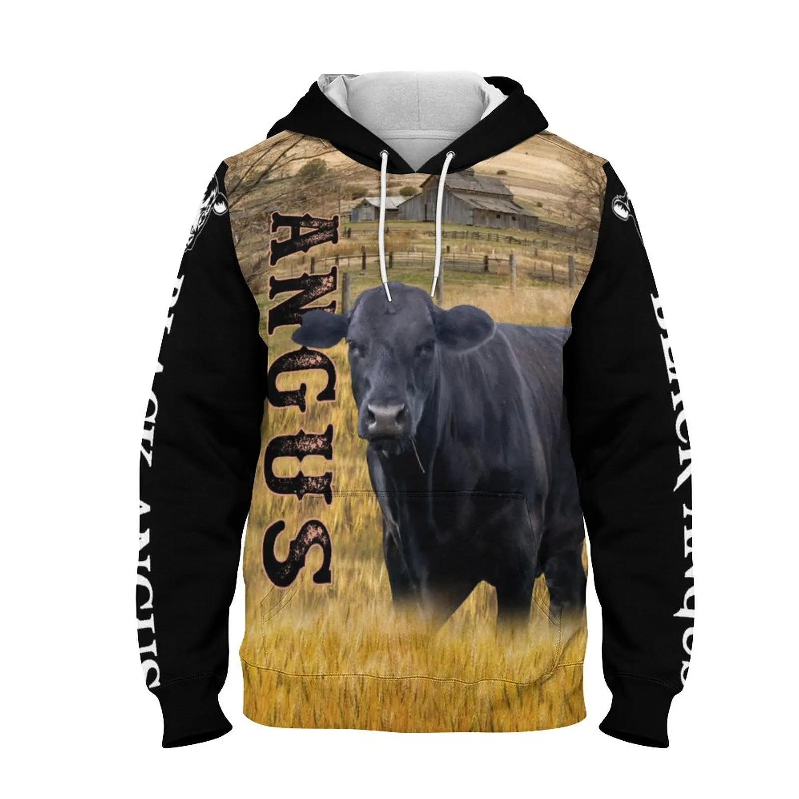 Jumeast 3D Print Black Angus Men Hoodies Hereford Cattle Graphic Hooded Sweatshirts Baldy Cow Ankole Watusi Hippie Drip Clothes