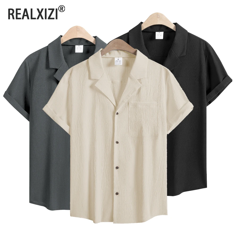 

Мужская модная повседневная однотонная рубашка, пуловер на пуговицах, удобный повседневный топ, рубашка с коротким рукавом, пляжная летняя рубашка