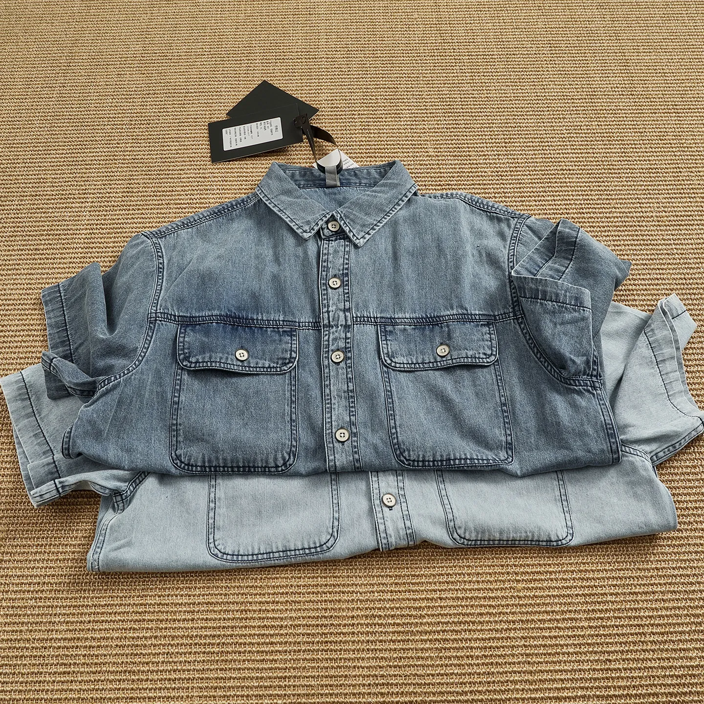 

Summer new pure cotton retro aged washed denim short-sleeved shirt men's double pocket work shirt