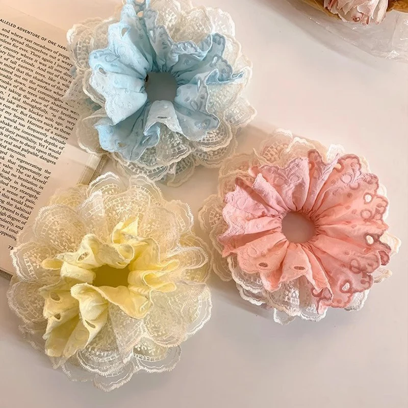 

Women's Hair Scrunchies Hair Loop Korean Blue Lace Cute Sweet Kawaii Fashion Versatile Headwear High-quality Hair Accessories