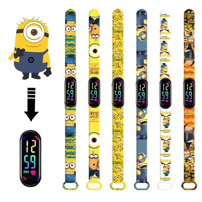 Pokemon Minions Child Watchs Anime Bob Stuart Cartoon Digital Electronic LED Student Silicone Wristband Kids Birthday Gift Toys