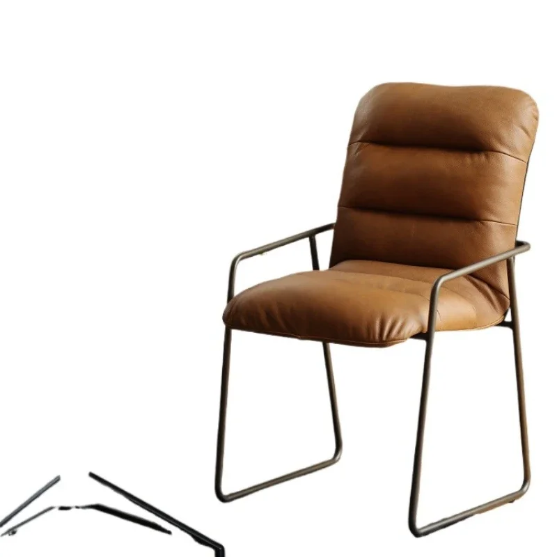 

Retro first layer real cowhide imitation leather industrial style armrest medieval restaurant dining chair