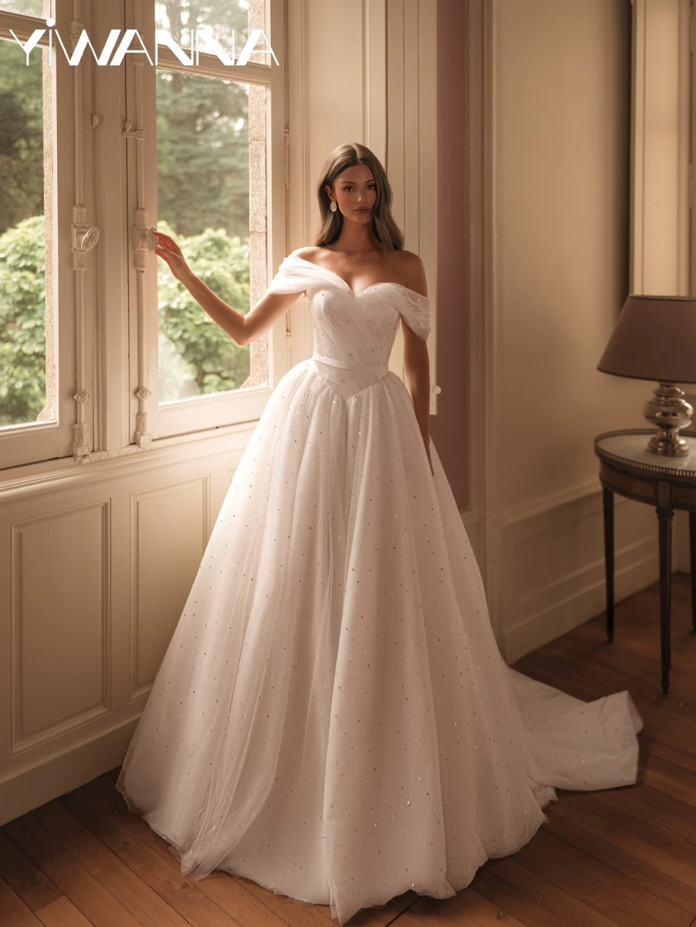 

Dazzling Beaded Off Shoulder Wedding Dress Puffy A-line Tulle Long Bridal Gown Customized Sweetheart Neck Dresses For Bride