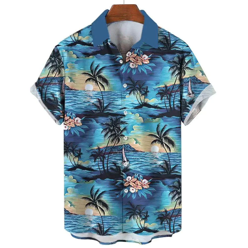 2024 pria hawaii kemeja 3D cetakan pohon kelapa grafis musim panas kemeja lengan pendek untuk gaya hawaii fashion unisex aloha kemeja