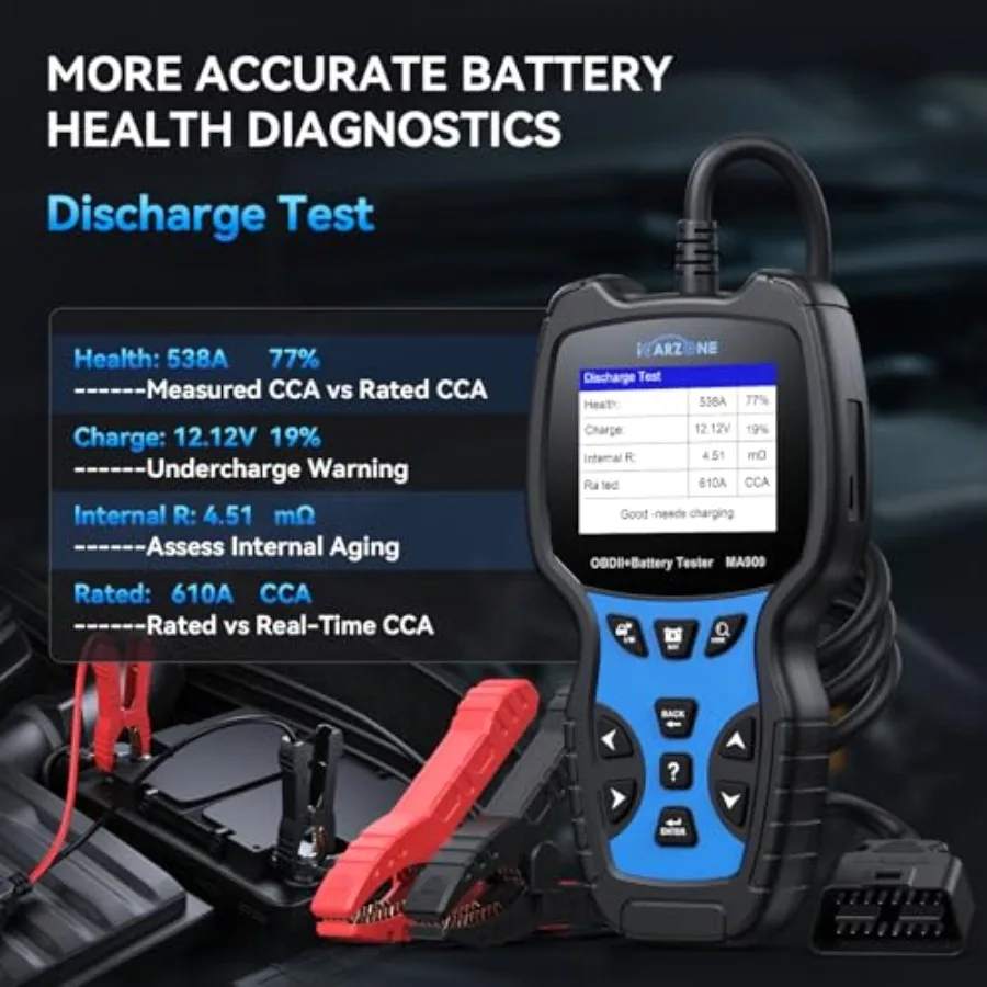 MA900 Battery Tester + OBD2 Scanner 2 in 1 12V 24V 100-2000CCA Accurate Instant Battery Health Diagnostic Tool with OBFCM Test