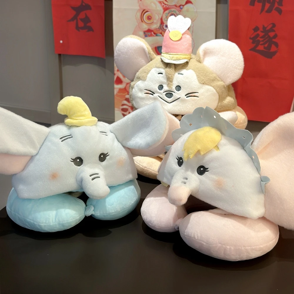 Cute Dumbo Timothy Hooded U-shaped Neck Pillow Stuffed Anime Lovely Travel Blackout Neck Pillow Office Nap Pillow Girl