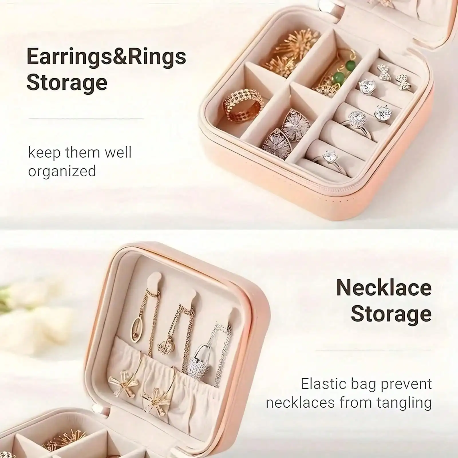 Portable Shimmering Travel Jewelry Case Mini Tangle Free Jewelry Organizer Box Storage Bag For Rings Earrings Necklaces Ideal For Vacation Daily Use And On The Go Use
