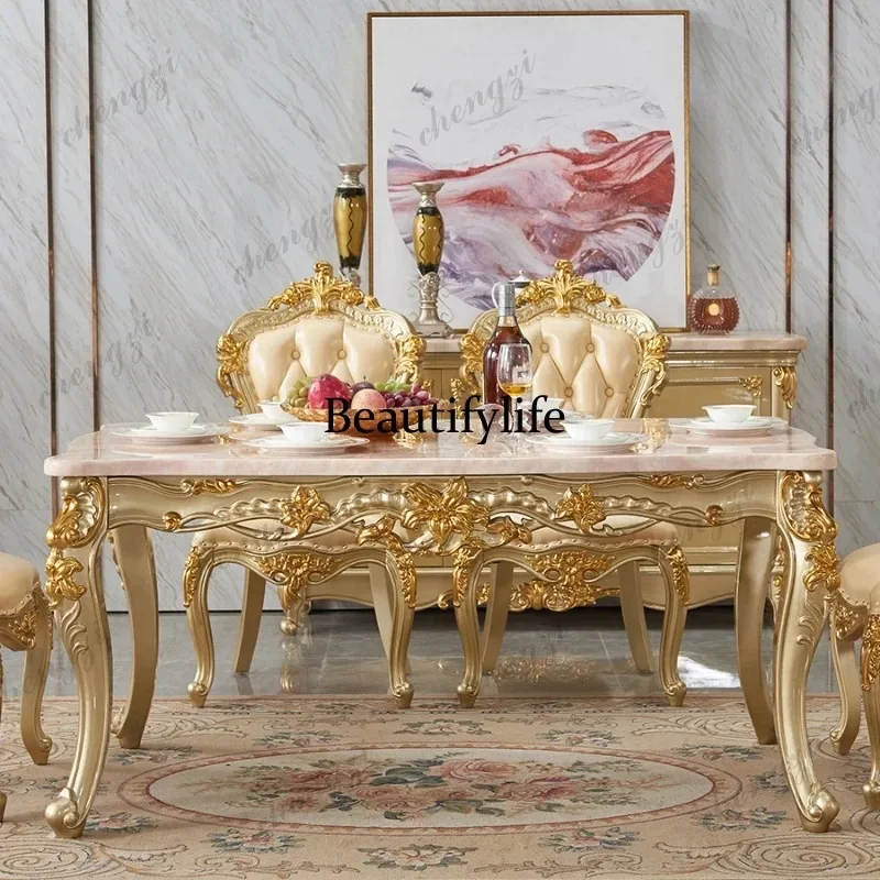 K153 Z138European style Luxury Gold Dining Table 6 Person Modern Wooden Restaurant Dining Table Living Room Kitchen Furniture