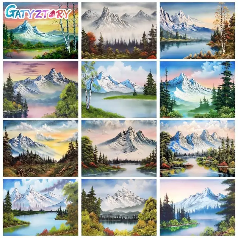 

GATYZTORY Rhinestones 5D Diamond Painting Frame Cross Stitch Kits Mountain River Landscape Mosaic Diamond Artwork For Handiwork