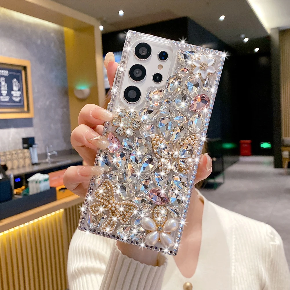 Etui Bling Butterfly Flower Case dla Samsung Galaxy S26 S25 Ultra S24 S23 S22 S21 Plus Note20 Glitter Rhinestone Silver Diamond Cover — zdjęcie produktu 3