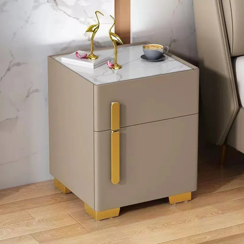 طاولة بجانب السرير الذكية الفاخرة الحديثة مع أضواء LED شحن لاسلكي USB، مكبر صوت آمن، خزانة تخزين خشبية لغرفة النوم #6