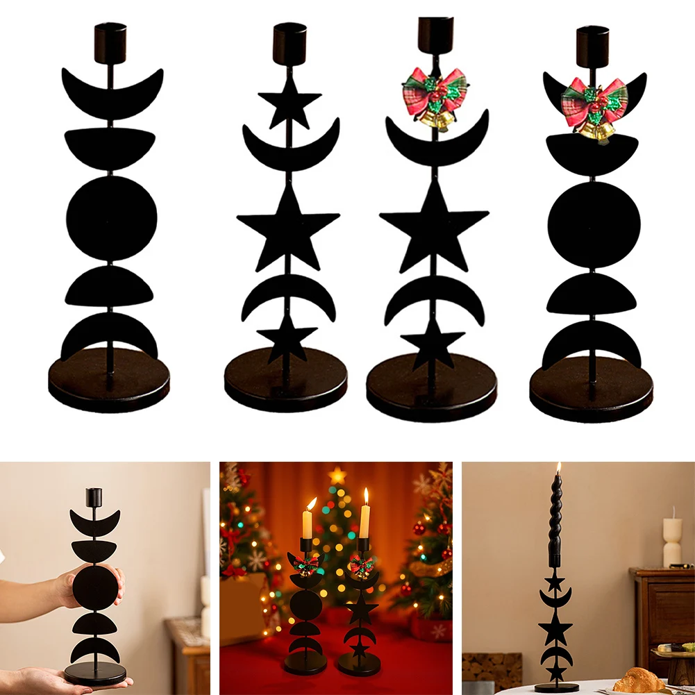 1pcs Candle Holder Elegant Black Iron Candlestick With Sun And Moon Design For Home Weddings Birthday Parties Intimate Dinners