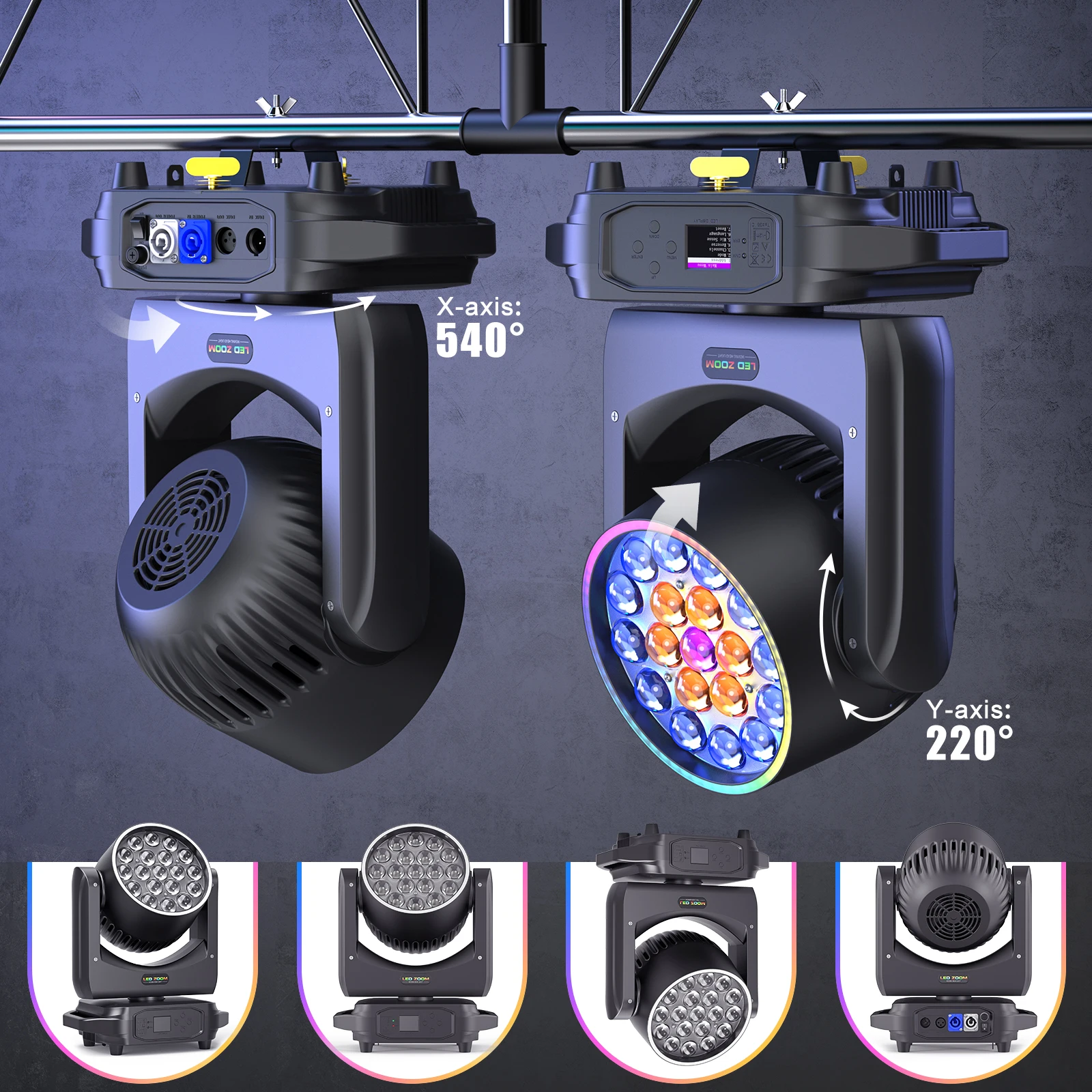 2PCS 220W LED Beam Moving Head Light with Flight Cases RGBW Focusing Lights Zoom Stage Effect Lighting for Disco Party Theater