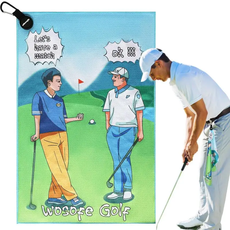 Magnetic Golf Towel Magnetic Golf Washing Towel Funny Pattern Golf Cleaning Towel Waffle Golf Club Ball Towel With Carabiner